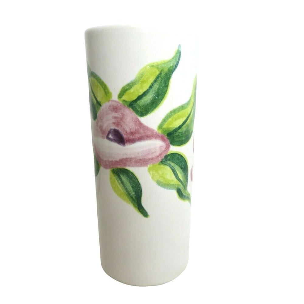 Joseph Magnin Pottery Vase White Pink Floral Design Large 10" Italy Vintage MCM